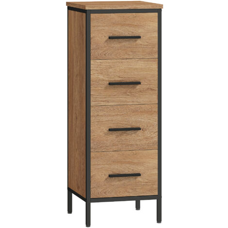 Homcom – Chiffonnier industriel bois chêne et métal noir 4 tiroirs – Dimensions 30L x 30l x 82H cm – Design compact pour espaces restreints