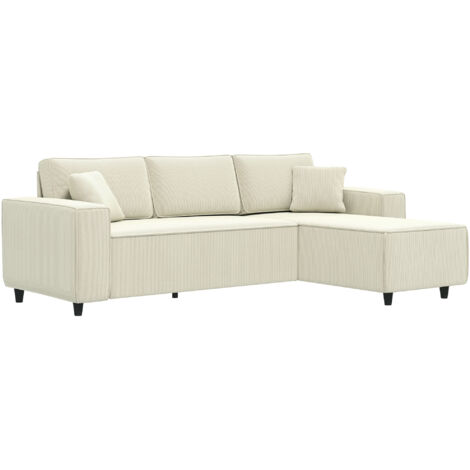 Homcom – Canapé d'angle réversible 3 places en velours côtelé crème – Rembourrage moelleux – Charge max 450 kg – Dimensions 241x153 cm