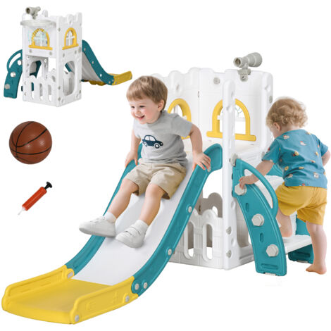 Aiyaplay – Toboggan pour enfant 5 en 1 – Panier de basket, télescope, rangement – HDPE – 70L x 177l x 92H cm – Jaune