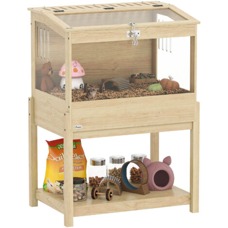 Pawhut – Cage à hamster surélevée avec plateau de rangement – En bois MDF et acrylique – 83,2 x 50 x 103 cm – Ventilation optimale et facile à nettoyer