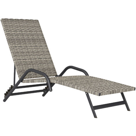 Outsunny – Transat inclinable en résine tressée – Dossier réglable 4 positions – Accoudoirs pour confort – Dimensions 156 x 62 x 96 cm – Marron (1/5)