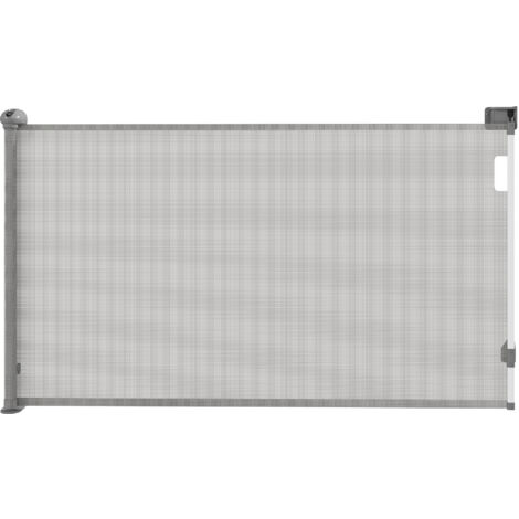 Pawhut – Barrière de sécurité chien rétractable 0-144 cm H.87 cm – Verrouillage automatique – Alu et PVC gris – Installation facile sur murs ou cadres
