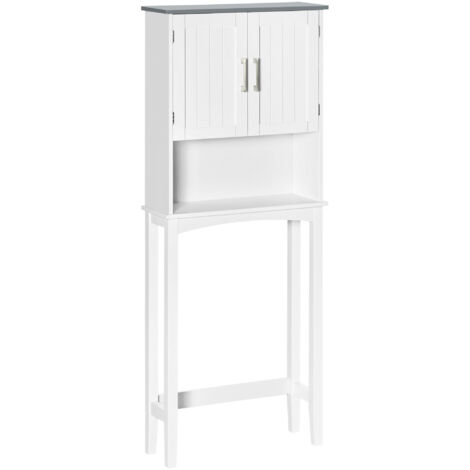 Kleankin – Meuble pour WC avec étagère réglable – MDF blanc et gris – Dimensions 64 x 22 x 165 cm – Charge max 20 kg