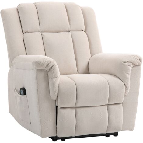 Fauteuil massant chauffant inclinable repose-pieds intégré poche rangement tissu velours chenille beige