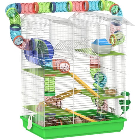 Cage pour hamster souris petits animaux rongeur avec tunnel mangeoire roue jouet 47 x 30 x 59 cm cm vert