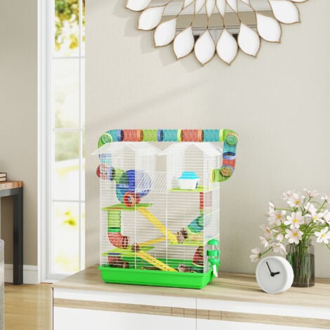 Cage pour hamster souris petits animaux rongeur avec tunnel mangeoire roue jouet 47 x 30 x 59 cm cm vert