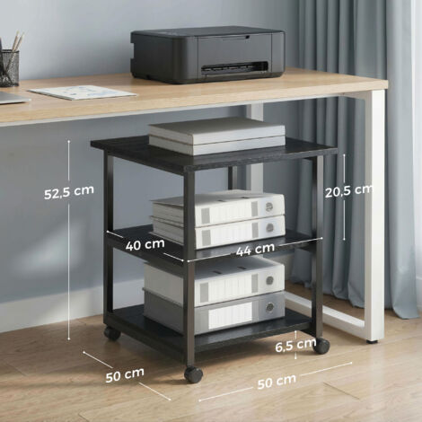 HOMCOM Meuble Pour Imprimante à Roulettes - 3 Tiroirs, 2 Étagères Ouvertes, MDF Marron Et Noir, 80 X 40 X 65,5 Cm