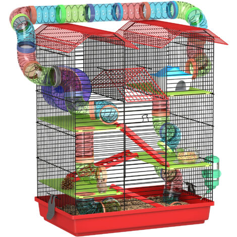 Pawhut – Cage pour rongeur avec tunnel et accessoires – Dimensions 47L x 30l x 59H cm – En métal et plastique – Accès facile par grande porte (1/5)