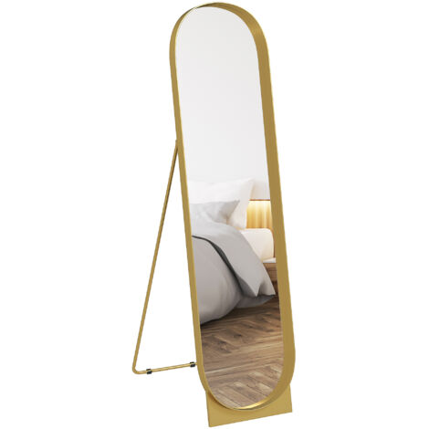 Miroir sur pied design métal doré dim. 40 x 160 cm autoportant ou à adosser