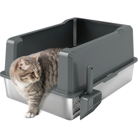 Pawhut – Bac à litière pour chat XXL 85L – Dimensions 71 x 50 x 35 cm – Acier inox et ABS gris – Conception étanche et anti-déversement
