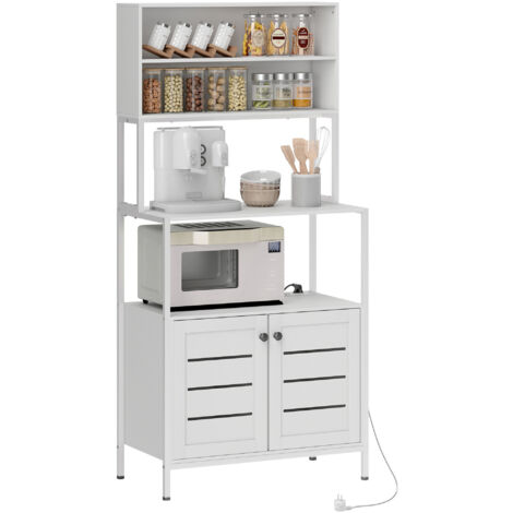Homcom – Desserte de cuisine avec 2 prises AC et ports USB – Dimensions 80x42x171cm – Cadre acier et panneau de particules – Portes à persiennes (1/5)