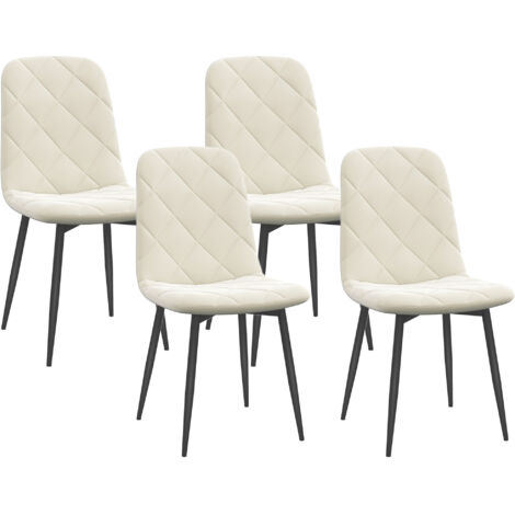 Homcom – Lot de 4 chaises de salle à manger rembourrées – Dossier haut – Pieds en acier – Tissu velours crème – Confort optimal pour intérieur (1/5)