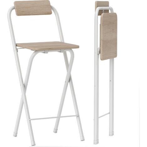 Homcom – Lot de 2 tabourets de bar pliables – Hauteur 87 cm – Cadre en acier – Repose-pieds confortable – Effet bois naturel (1/5)