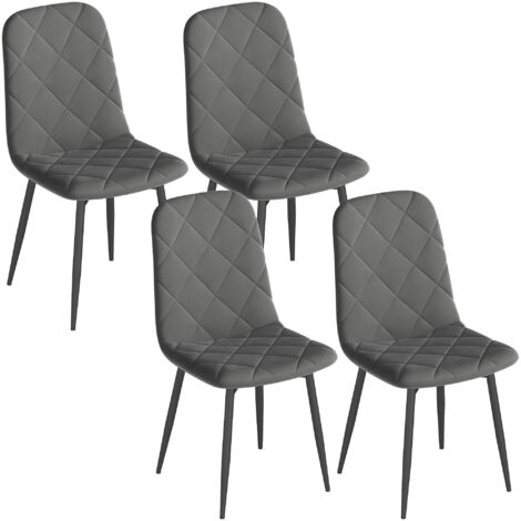Homcom – Lot de 4 chaises de salle à manger rembourrées – Dossier haut – Pieds en acier – Tissu velours gris – Dimensions 45l x 54P x 87H cm (1/5)