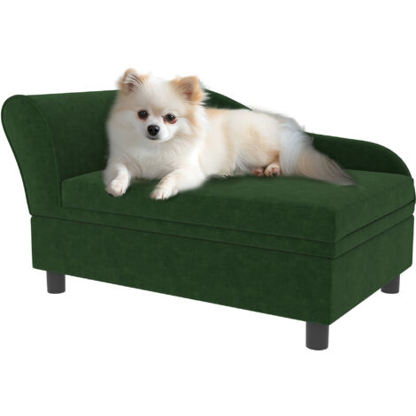 Pawhut – Canapé pour chien sur pied avec coffre de rangement – Velours doux – Dimensions 76 x 45 x 43 cm – Charge max 15 kg – Coussin amovible vert