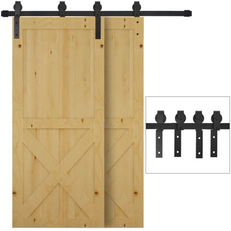Homcom – Kit porte coulissante double 100 cm – Acier au carbone 90 kg – Épaisseur 35-40 mm – Installation sur murs en bois ou ciment