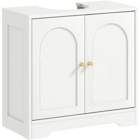 Homcom – Meuble sous vasque simple effet bois blanc – Dimensions 60 x 30 x 65 cm – Poignées métal doré – Étagère réglable pour rangement optimisé