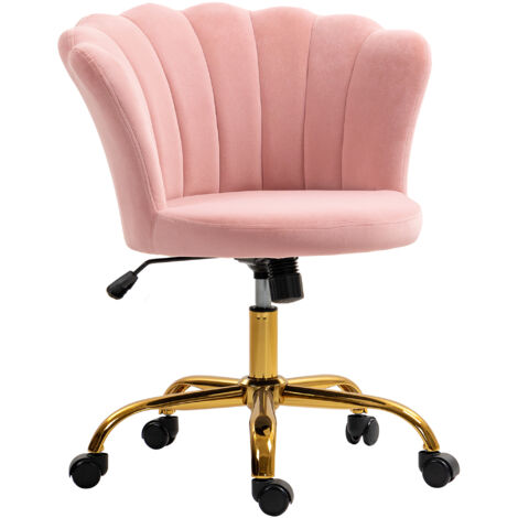 Homcom – Chaise de bureau dossier pétale réglable – Assise en velours rose – Hauteur 48-58 cm – Mobilité avec roulettes silencieuses – 69 x 64 x 80-90 cm (1/5)