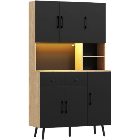 Homcom – Buffet haut enfilade noir effet bois clair – Design moderne avec bande LED RGB – Dimensions 100x40x176 cm – Kit anti-basculement inclus