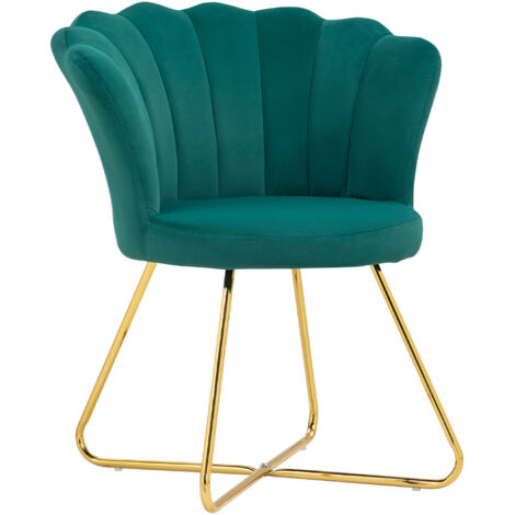 Homcom – Fauteuil relax velours vert foncé – Dossier ergonomique en forme de lotus – Pieds en acier – Dimensions 69x64x80 cm