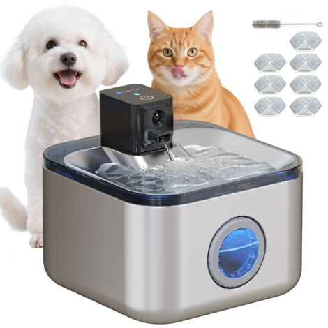Fontaine à eau pour chat - PawHut - en inox - 4,2L - avec indicateur LED, pompe silencieuse, 3 filtre et chargeur USB - argent