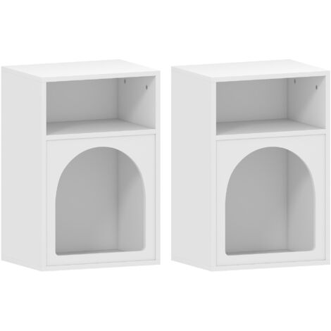 Homcom – Lot de 2 tables de chevet MDF blanc – Dimensions 40 x 30 x 60 cm – 2 niches ouvertes pour rangement – Design troglodyte moderne