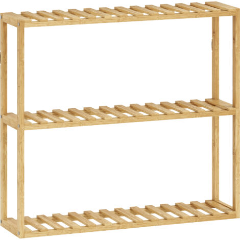 Étagère salle de bain bois bambou verni 3 niveaux réglables étagères à lattes dim. 43 x 31 x 80 cm (1/5)