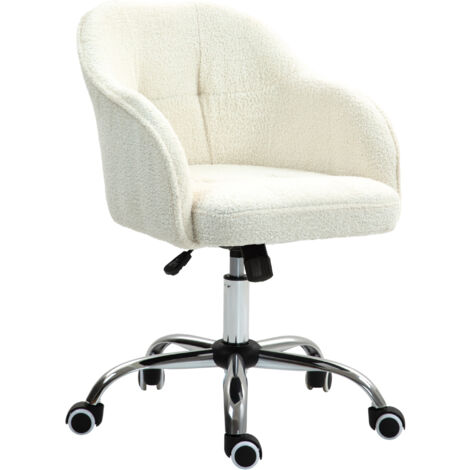 Chaise de bureau - HOMCOM - hauteur réglable, assise et dossier rembourrés, pivotant 360° - peluche Teddy - 56 x 61 x 86 cm - crème (1/5)