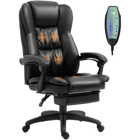Vinsetto – Fauteuil de bureau massant – Dossier inclinable 135° – Télécommande – Revêtement polyuréthane – Hauteur réglable 113-121 cm – Noir