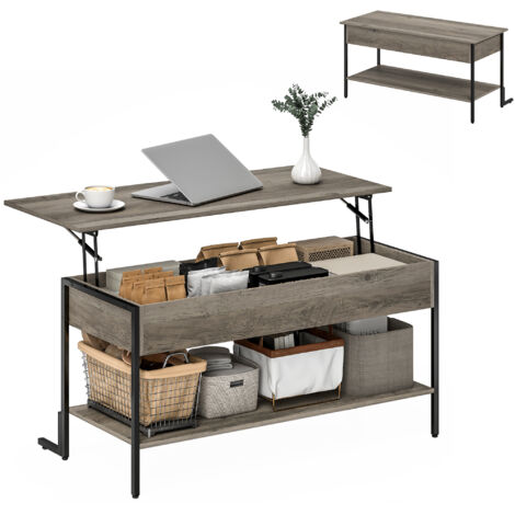 Homcom – Table basse relevable avec compartiment caché – Dimensions 95x40x59cm – Panneaux imitation bois – Cadre métallique noir