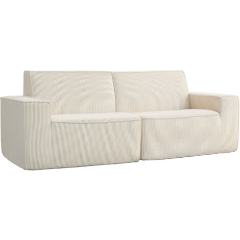 Canapé 3 places - HOMCOM - pas de montage nécessaire - tissu en velours côtelé - 230 x 90 x 85 cm - beige