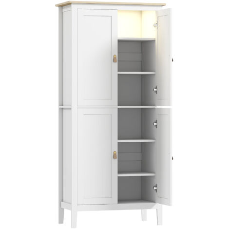 Homcom – Buffet de cuisine LED réglable avec détecteur de mouvement – 4 étagères modulables – MDF blanc – 80 x 40 x 176,5 cm