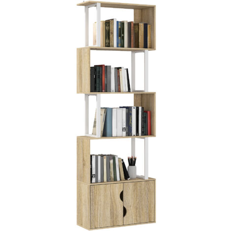 Homcom – Bibliothèque 5 niveaux – Placard double porte – Panneau de particules effet bois naturel – Dimensions 60 x 23,8 x 179,2 cm