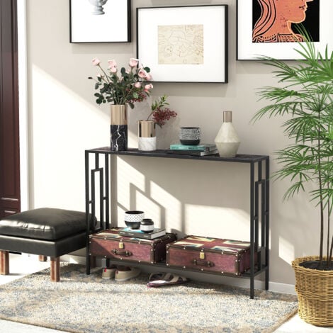 Console table d'appoint design industriel dim. 106L x 23l x 76H cm étagère acier noir panneaux particules bois gris