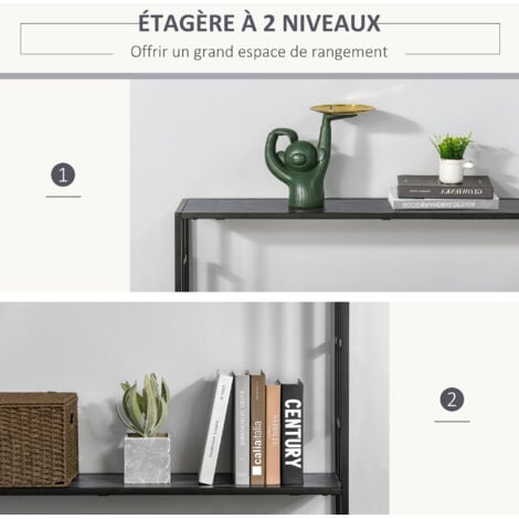 Console table d'appoint design industriel dim. 106L x 23l x 76H cm étagère acier noir panneaux particules bois gris