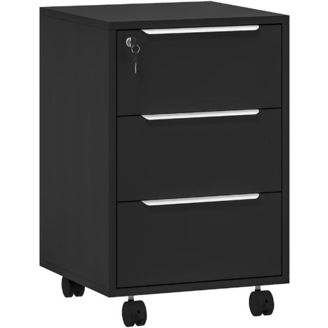 Homcom – Caisson de bureau mobile 3 tiroirs verrouillables – Panneaux de particules et MDF – Dimensions 40 x 40 x 63,5 cm – Couleur noire