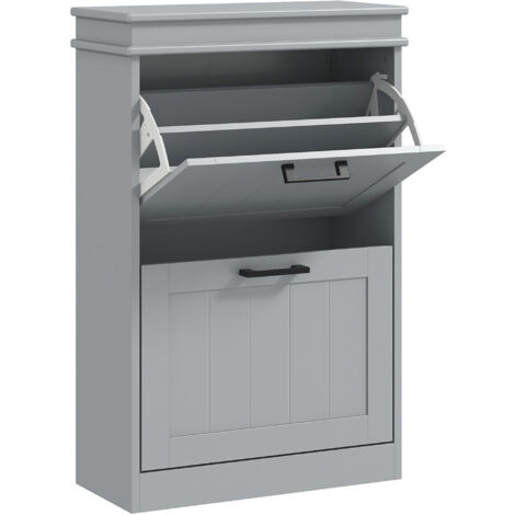 Homcom – Meuble à chaussures moderne 2 portes abattantes – 2 étagères réglables – MDF gris – Design anti-basculement pour sécurité (1/4)
