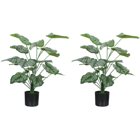 Lot de 2 plantes artificielles intérieures - HOMCOM - 65 cm - pot en plastique et flocage - vert