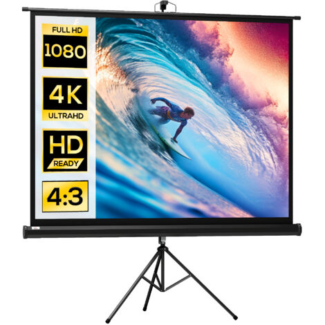 Écran de projection avec support trépied réglable en hauteur home-cinéma vidéo projecteur format 4:3 84 pouces noir
