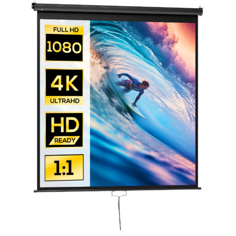 Écran de projection home-cinéma TV format 1:1 99 pouces 4K HD métal PVC noir