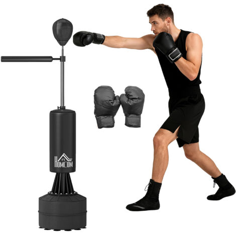 Sac de frappe boxe sur pieds HOMCOM punching ball brunier 3 en 1 avec ballon de vitesse bras flexible rotatif hauteur réglable
