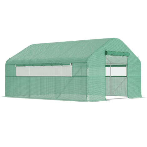 Outsunny – Serre tunnel 4 x 3 x 2m – Couverture 140 g/m² PE résistante aux UV – Portes enroulables pour aération optimale – Acier galvanisé