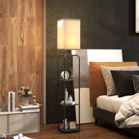 HSTURYZ Lampadaire en Bois 1,6M Lampe Salon à 3 Etagères de Stockage Design Scandinave pour