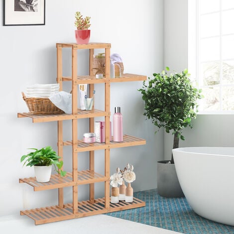 Etagère salle de bain bambou meuble de rangement de salle de bain design  cosy naturel 6