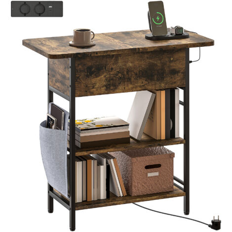 Table d'appoint - HOMCOM - station de charge et sac de rangement - panneau de particule - 60x29,8x58,5cm, brun rustique (1/5)