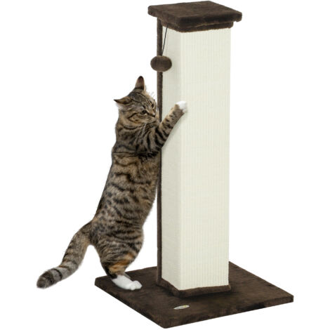 Griffoir pour chat - PawHut - boule suspendue - base stable - en sisal et peluche - 41 x 41 x 81 cm - marron et crème