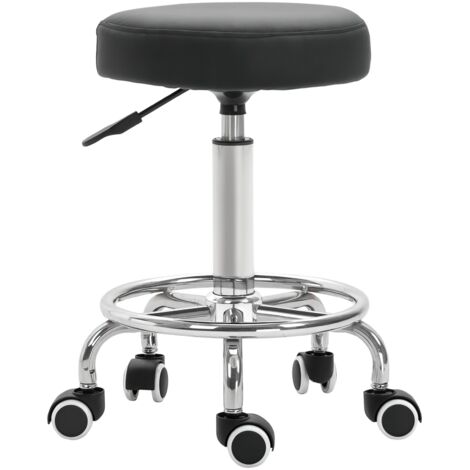 Tabouret à roulettes - Vinsetto - hauteur réglable, assise rembourré, pivotant 360° - revêtement synthétique - Ø42 x 50-64 cm - noir (1/5)