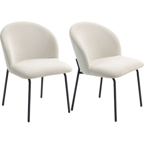 Homcom – Lot de 2 chaises de salle à manger – Assise large en velours côtelé crème – Dossier incurvé – Pieds en acier – Dimensions 56x58x78cm (1/5)
