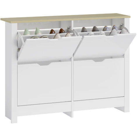 HOMCOM - meuble à chaussures - Bois - 105x26x80cm - Blanc, Bois naturel