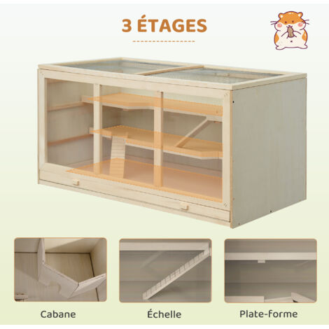 Cage Hamster 2 Niveaux PawHut - 115x57x55 Cm, Toit Ouvrant, Plateau Amovible - Pour Hamster Nain Et Gerbille